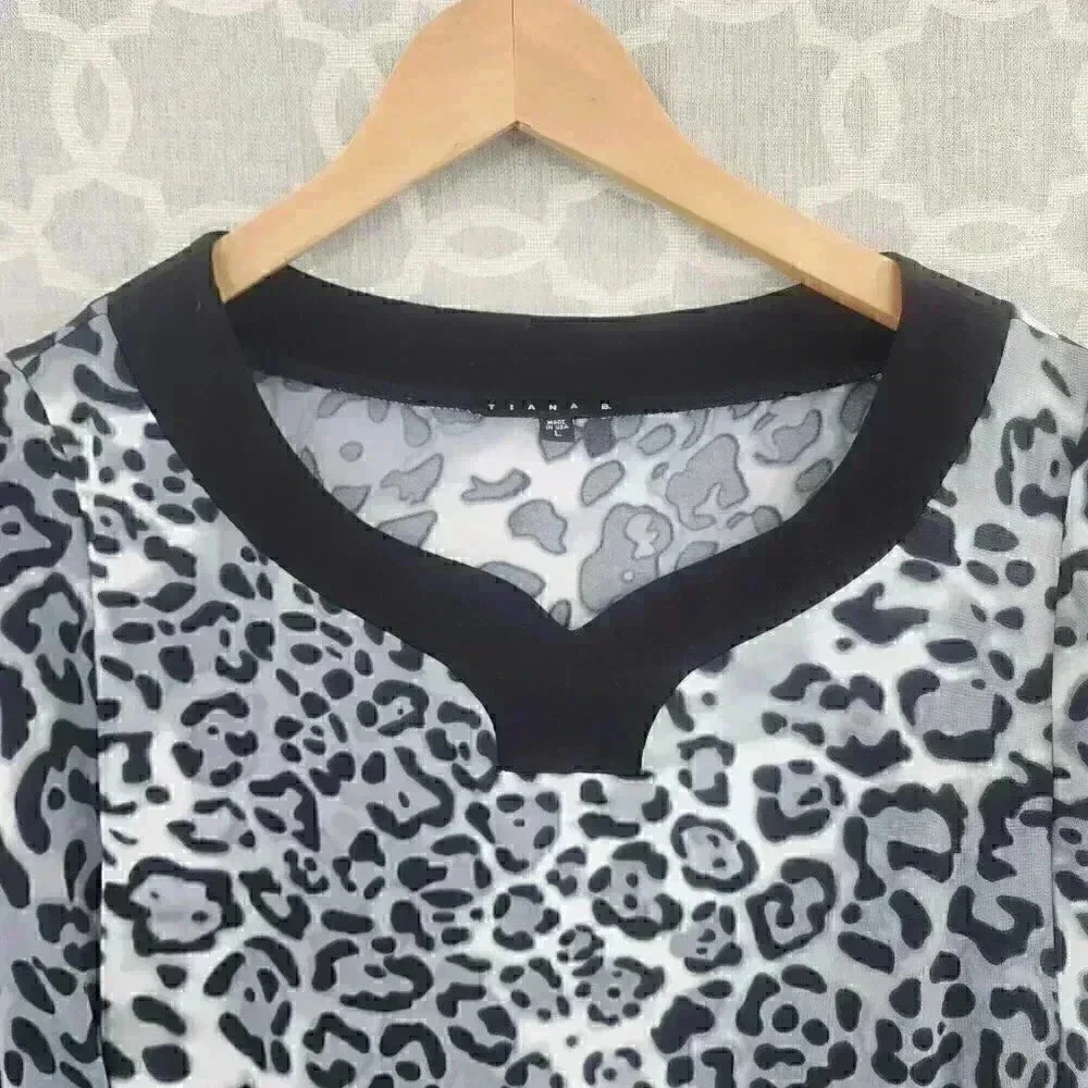 Tiana B. V Neck Leopard Kimono Shift Dress L - Picture 3 of 9